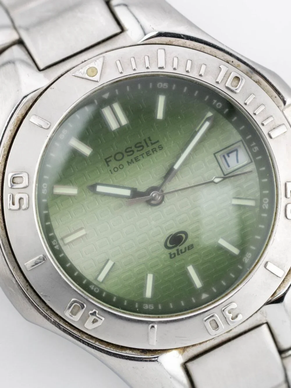 Fossil AM-3821 100 Meters Green Dial Quartz Analog Women's Watch New Battery